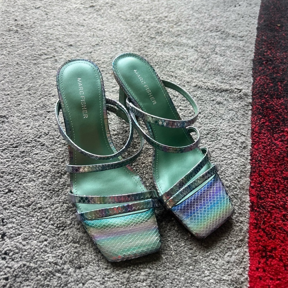 Marc Fisher Kristin Iridescent Strappy Square Toe Heels